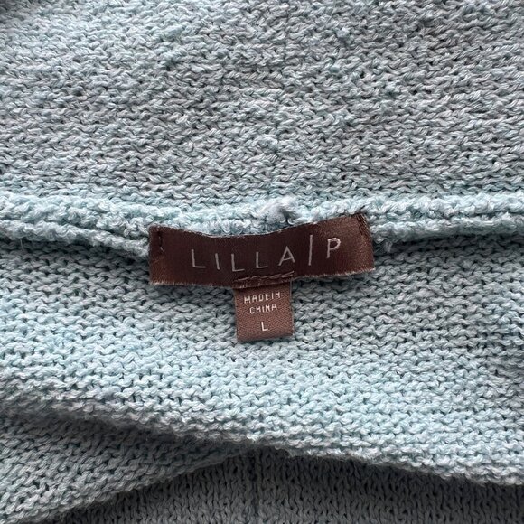 Lilla P Light Blue Knit Open Front Cardigan Sweater Long Sleeve Womens Size L - Picture 7 of 7